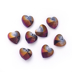 Седло Коричневый Романтические Валентина идеи стеклянные брелоки, граненые подвески сердца, седло коричневый, 14x14x8 мм, отверстие : 1 мм