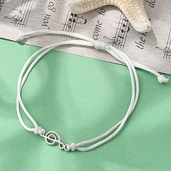 Белый Корейский воском полиэстер шнур регулируемые браслеты, сплав музыкальные ноты звенья браслеты для женщин мужчин, белые, внутренний диаметр: 3-3/8 дюйм (8.5 см)