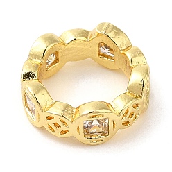 Настоящее золото 18K Стойки обшивки латунь микро проложить кубического циркония бусы, бусины с большим отверстием, без кадмия и без свинца, плоско-круглые, реальный 18 k позолоченный, 10x3.5 мм, отверстие : 7 мм