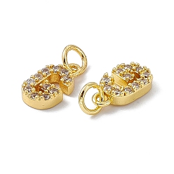 Letter G Real 18K Gold Plated Brass Micro Pave Clear Cubic Zirconia Charms, with Jump Ring, Letter.G, 12x6x2.5mm, Hole: 3.4mm