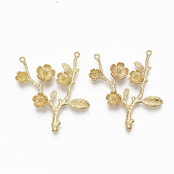 Без Покрытия Латунные подвески, без никеля , цветка сливы филиал, сырой (без покрытия), 37x34x4.5 мм, отверстие : 1.2 мм