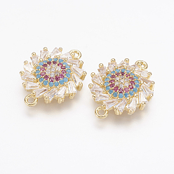 Real 18K Gold Plated Brass Micro Pave Cubic Zirconia Links, Real 18K Gold Plated, Flower, 14.5x18.5x3.5mm, Hole: 1.5mm