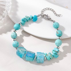 Синтетическая Бирюза Синтетические бирюзовые браслеты из бисера для женщин, круглый картофель фри и наггетсы, 7.05 дюйм (17.9 см)