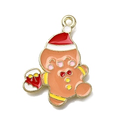 Gingerbread Man Подвески из эмали и сплава, золотые, Рождественская серия, Колобок, 26x21x1 мм, отверстие : 1.6 мм