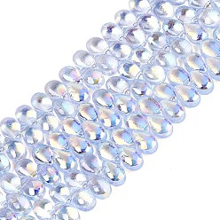 Bleu Clair Plaquent verre transparent perles brins, larme, de couleur plaquée ab , demi-plaqué, top foré, bleu clair, 8.5~9x5.5~6x5~6mm, Trou: 0.8~0.9mm, Environ 95~101 pcs/chapelet, 11.81~13.39 pouce (30~34 cm)
