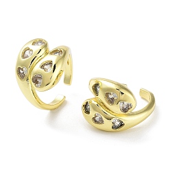 Real 16K Gold Plated Brass with Cubic Zirconia Open Cuff Rings, Teardrop with Heart, Real 16K Gold Plated, Inner Diameter: 16mm