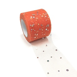 Orange Red Glitter Sequin Deco Mesh Ribbons, Tulle Fabric, Tulle Roll Spool Fabric For Skirt Making, Orange Red, 2 inch(5cm), about 25yards/roll(22.86m/roll)