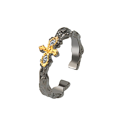 Gunmetal Brass Cross Open Cuff Ring for Women, Gunmetal, 7mm, Inner Diameter: Adjustable