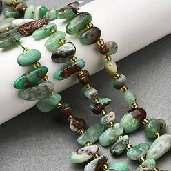 Хризопраз Натуральные хризопразные бисерные пряди, самородки, Топ пробуренной, упавший камень, с бисером, 9.5~20x4~9x4.5~6 мм, отверстие : 1 мм, около 49~60 шт / нитка, 14.96''~16.14'' (38~41 см)