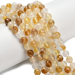 Yellow Hematoid Quartz Бусины из натурального желтого гематоидного кварца класса А, граненый (128 граней), круглые, 6 мм, отверстие : 0.8 мм, около 68 шт / нитка, 15.16 дюйм (38.5 см)