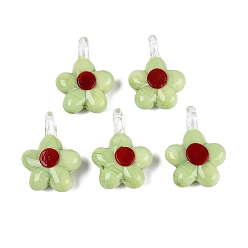 Dark Sea Green Handmade Lampwork Pendants, Plum Blossom Charms, Dark Sea Green, 28~31x20~24x8~11mm, Hole: 1.8~4mm