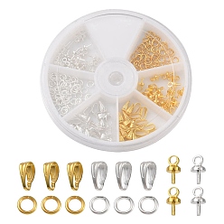 Golden & Silver DIY Jewelry Making Finding Kit, Including Brass Cup Peg Bails Pendants, Iron Snap On Bails & Jump Rings, Golden & Silver, 180Pcs/box