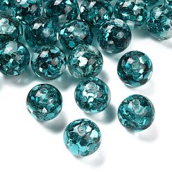 Темный Голубой Прозрачная смола с пайетками, круглые, граненые, темные голубые, 16 мм, отверстие : 2 мм