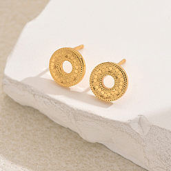 Плоский Круглый Латунь серьги, реальный 18 k позолоченный, плоско-круглые, 10 мм