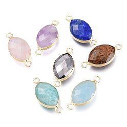 Смешанные камни Соединители звеньев из натурального и синтетического камня, с легкой позолоченной латунной фурнитурой, граненые, лошадиный глаз , 23x10.8x5.7 мм, отверстие : 2.2 мм