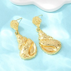 Shell Shape Серьги-гвоздики из латуни с подвесками на морскую тематику, стойки покрытие, долговечный, без кадмия и без свинца, реальный 18 k позолоченный, диван, 42.5x18.5 мм