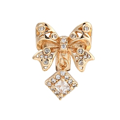 Light Gold Стойка металлическая латунная микропрофилированная кубическая циркония подвески, долговечный, без свинца и без кадмия, Бант с ромбом, золотой свет, 16x13x10 мм, отверстие : 4 мм