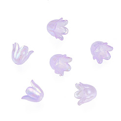 Plum 6-Petal Imitation Jelly Acrylic Bead Caps, AB Color Plated, Flower, Plum, 11.5x10.5x8.5mm, Hole: 1.4mm, about 2100pcs/500g