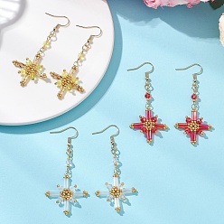 (52) Непрозрачная лаванда Серьги-подвески из стеклянных бусин в форме звезды, с 304 нержавеющей стали серьги крючки, золотые, разноцветные, 65x29 мм, 3 пар / набор