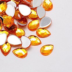 Золотистый Акриловые стразы - кабошоны , плоский зад, Грановитая Teardrop, золотые, 18x13x4 мм , около 500 шт / мешок