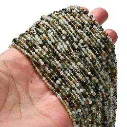 Rutilated Кварц Естественный зеленый Rutilated кварцевые нити бисера, граненые круглые, 3 мм, отверстие : 0.7 мм, около 123~132 шт / нитка, 14.57''~14.96'' (37~38 см)