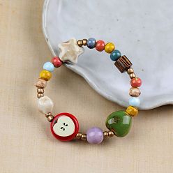 Разноцветный Эластичные браслеты из фарфоровых бусин ручной работы, яблоко, красочный, 5-7/8~9-7/8 дюйм (15~25 см)