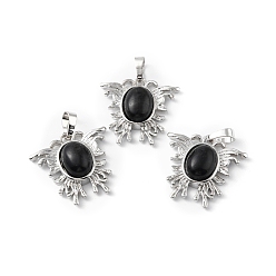 Obsidian Natural Obsidian Pendants, with Rack Plating Brass Findings, Cadmium Free & Lead Free, Butterfly Charms, 25~26x26.5~27x8~9mm, Hole: 8.5x5.5mm