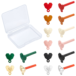 Mixed Color 16Pcs 8 Colors Spray Painted Alloy Stud Earrings Findings, with 925 Sterling Silver Pins and Loops, Heart, Silver, Mixed Color, 11.5x10mm, Hole: 1.8mm, Pin: 0.5mm, 2pcs/color