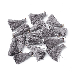 Gray Nylon Tassel Pendant Decorations, with Unwelded Iron Jump Rings, Golden, Gray, 26~33x4.5~5mm, Hole: 2mm
