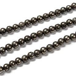 Pyrite Natural Pyrite Beads Strands, Round, 4mm, Hole: 0.5mm, about 100pcs/strand, 15.74 inch