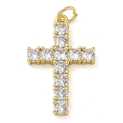 Настоящее золото 18K Стойка металлическая латунная микропрофилированная кубическая циркония подвески, долговечный, без свинца и без кадмия, крест прелести, с целью перехода в кольце, реальный 18 k позолоченный, 24.5x15.5x3 мм, отверстие : 3 мм