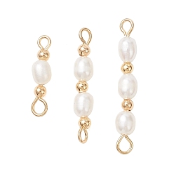 Золотой 3шт. 3 стили натуральный культивированный пресноводный жемчуг рисовые бусины соединительные подвески, С латунными круглыми бусами, кремово-белые, золотые, 15~24x3.5~4 мм, Отверстие : 1.5x1.5 мм & 2.5x2.5 мм, 1 шт / стиль