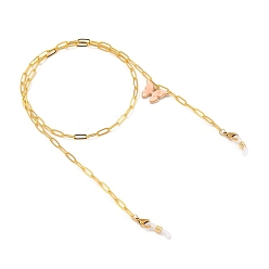 PeachPuff Eyeglasses Chains, Neck Strap for Eyeglasses, with Alloy Cellulose Acetate(Resin) Pendants, Brass Paperclip Chains, 304 Stainless Steel Lobster Claw Clasps and Rubber Loop Ends, Golden, PeachPuff, 27.55 inch(70cm)