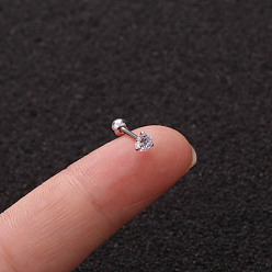 Круглые Серьги-гвоздики из латуни с микропаве из прозрачного кубического циркония для женщин, 316l штифты из нержавеющей стали, цвет нержавеющей стали, круглые, 6 мм, штифты : 0.8 мм