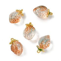 Сэнди Коричневый Прозрачные стеклянные подвески, клубника, с золотой эмали сплава выводов, два тона, песчаный коричневый, 18x12x10.5 мм, отверстие : 1.5 мм