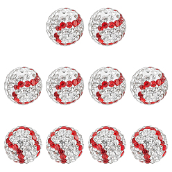 Cristal 10pcs perles de strass en argile polymère faites à la main, Couleur de deux tons, perles de boule pave disco , ronde, cristal, 12mm, Trou: 1.4mm