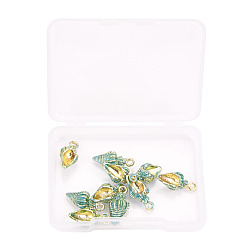 Aquamarine Alloy Enamel Pendants, Conch Shell Shape, Light Gold, Aquamarine, 20x9x6mm, Hole: 1.8mm, 10pcs/box