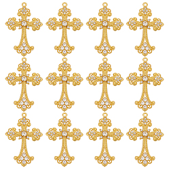 Золотой 12шт. сплав большие готические подвески, без кадмия и без свинца, со стразами, крестик, золотые, 75x50x7 мм, отверстие : 3.5 мм, 12 шт / комплект