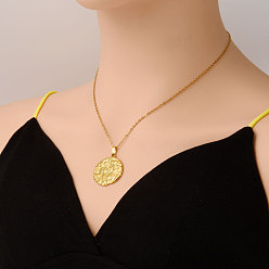 Настоящее золото 18K 304 Женские ожерелья с подвесками в виде дисков из текстурированной нержавеющей стали, реальный 18 k позолоченный, 17.72 дюйм (45 см)