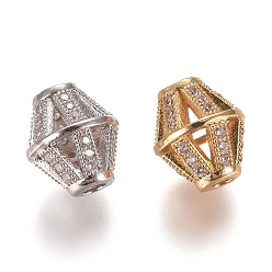 Mixed Color Hollow Brass Micro Pave Clear Cubic Zirconia Beads, Bicone, Mixed Color, 11x10mm, Hole: 2.5mm