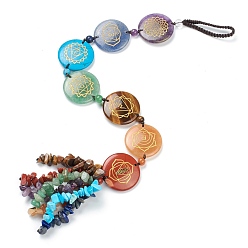 Смешанные камни Плоская круглая чакра висящий орнамент, Рэйки упал драгоценный камень орнамент окна, с нейлоновым шнуром, 380 мм