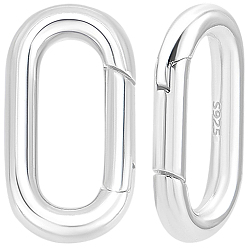 Серебро 2 шт. 925 Кольца с пружинным затвором из стерлингового серебра, овальные, 1 с тканью для полировки ПК, серебряные, 17.5x9x2 мм, внутренний диаметр: 12.5x4.5 мм