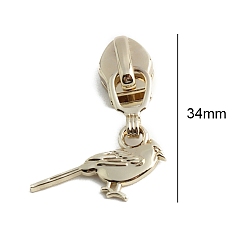 Light Gold Alloy Zipper Head with Bird Charms, Zipper Pull Replacement, Zipper Sliders for Purses Luggage Bags Suitcases, Light Gold, 3.4cm