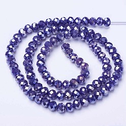 Mauve Electroplate Glass Beads Strands, Opaque Solid Color, AB Color Plated, Faceted, Rondelle, Mauve, 2.5x2mm, Hole: 0.4mm, about 150~170pcs/strand, 11 inch(27.5cm)