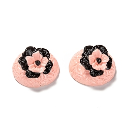 Pink Resin Decoden Cabochons, Imitation Food, Cake, Half Round with Flower, Pink, 27x17mm