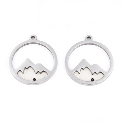 Нержавеющая Сталь Цвет Антикоррозийные 201 подвески из нержавеющей стали с эпоксидным покрытием, кольцо с горным шармом, цвет нержавеющей стали, 28x25x1.5 мм, отверстие : 2 мм