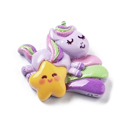 Звезда Непрозрачная смола и пластиковые кабошоны, единорог, звезда, 24x28x7 мм