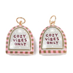 Arch Печатные подвески из непрозрачного акрила, с петлями из нержавеющей стали, золотые, арка со словами-подвесками, 25.5x20x9.5 мм, Перейти кольцо: 7x0.7 мм, внутренний диаметр: 5.7 мм