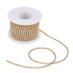 Crystal Brass Rhinestone Strass Chains, Rhinestone Cup Chains, with Spool, Raw(Unplated), Crystal, 2.6mm, about 10yards/roll