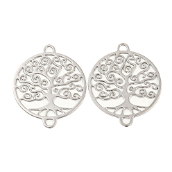 Pink Покрытие стойки латунные полые подвески для разъемов под дерево, долговечный, без кадмия, без никеля и без свинца, плоские круглые металлические украшения с травлением, розовые, 21x17x0.3 мм, отверстие : 1.4 мм